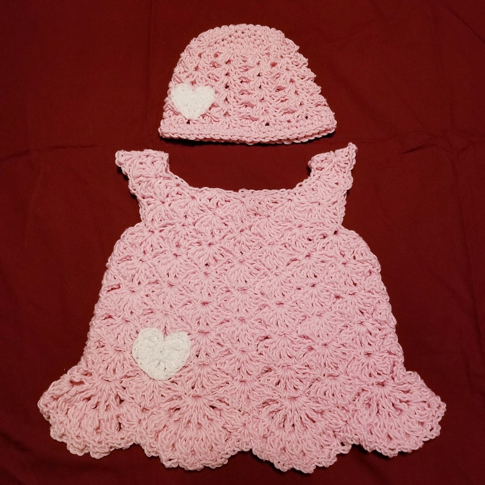 Crocheted Baby dress & hat
